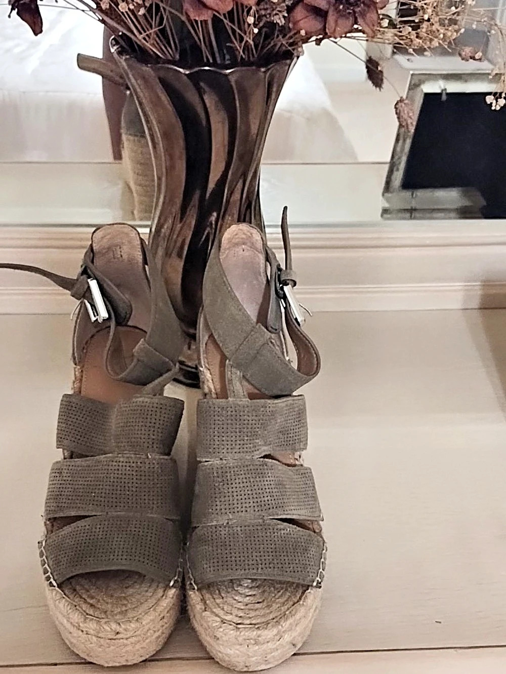 Marc Fisher LTD Wedge Espadrille Sandals in Gray & Beige